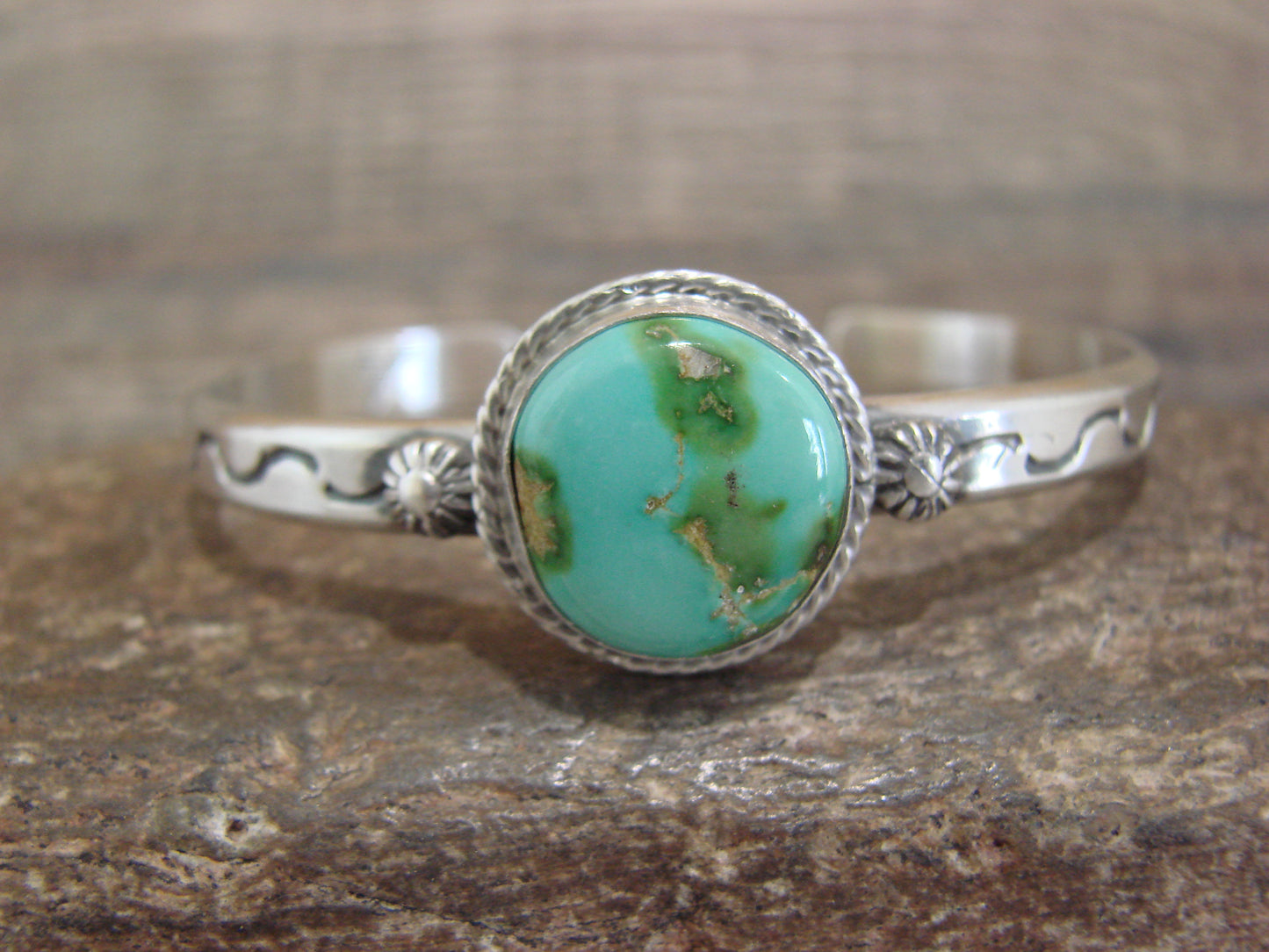 Native American Sterling Silver & Sonoran Turquoise Bracelet Signed SY