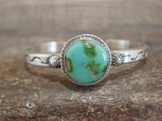Native American Sterling Silver & Sonoran Turquoise Bracelet Signed SY