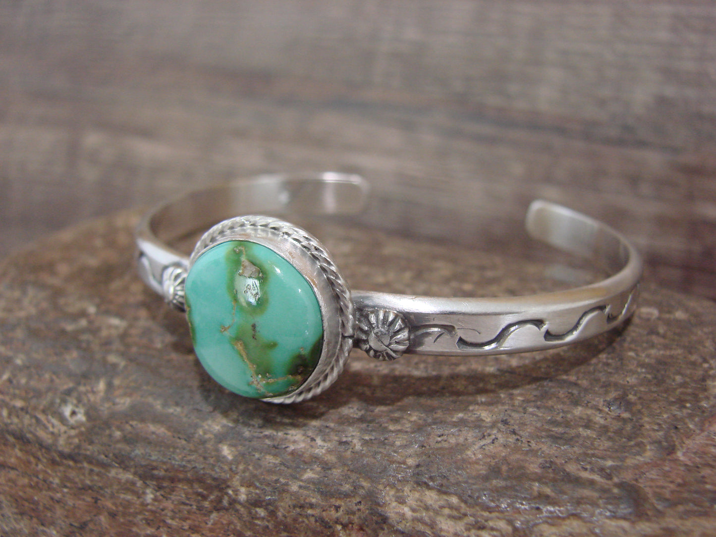 Native American Sterling Silver & Sonoran Turquoise Bracelet Signed SY