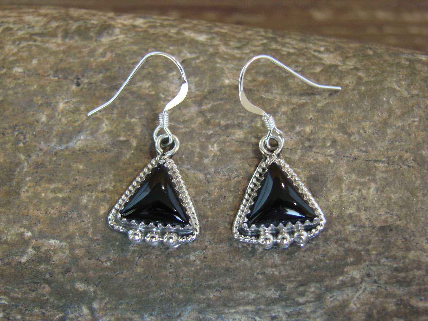 Native American Indian Sterling Silver & Onyx Dangle Earrings by McCarthy