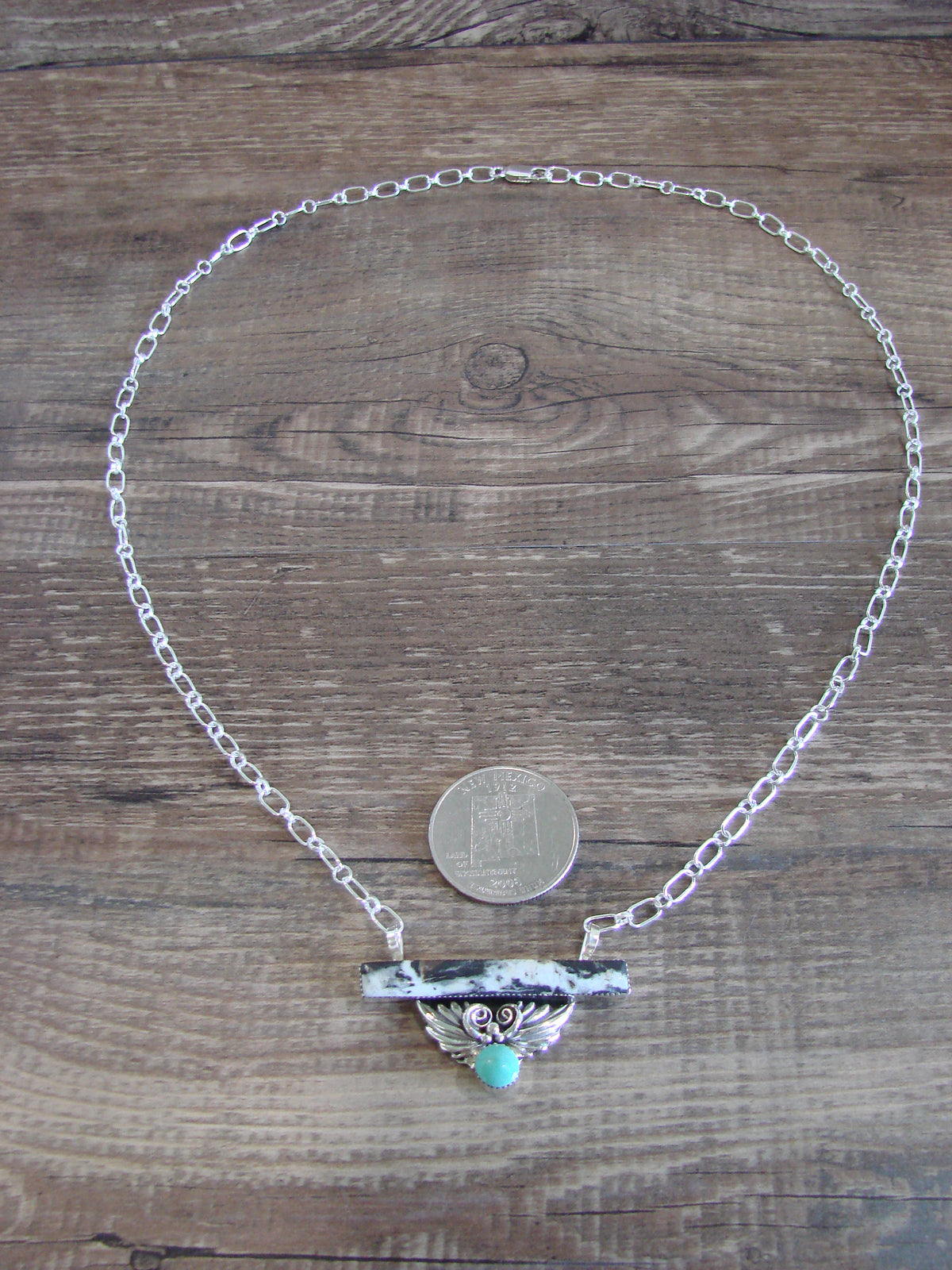 Native American Sterling Silver & White Buffalo Turquoise Link Necklace - Jack