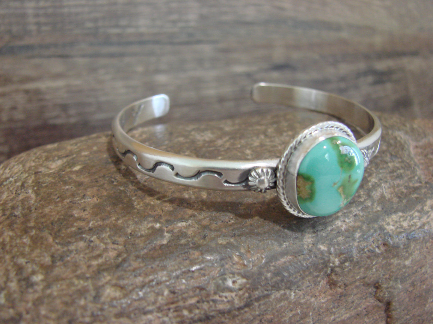 Native American Sterling Silver & Sonoran Turquoise Bracelet Signed SY