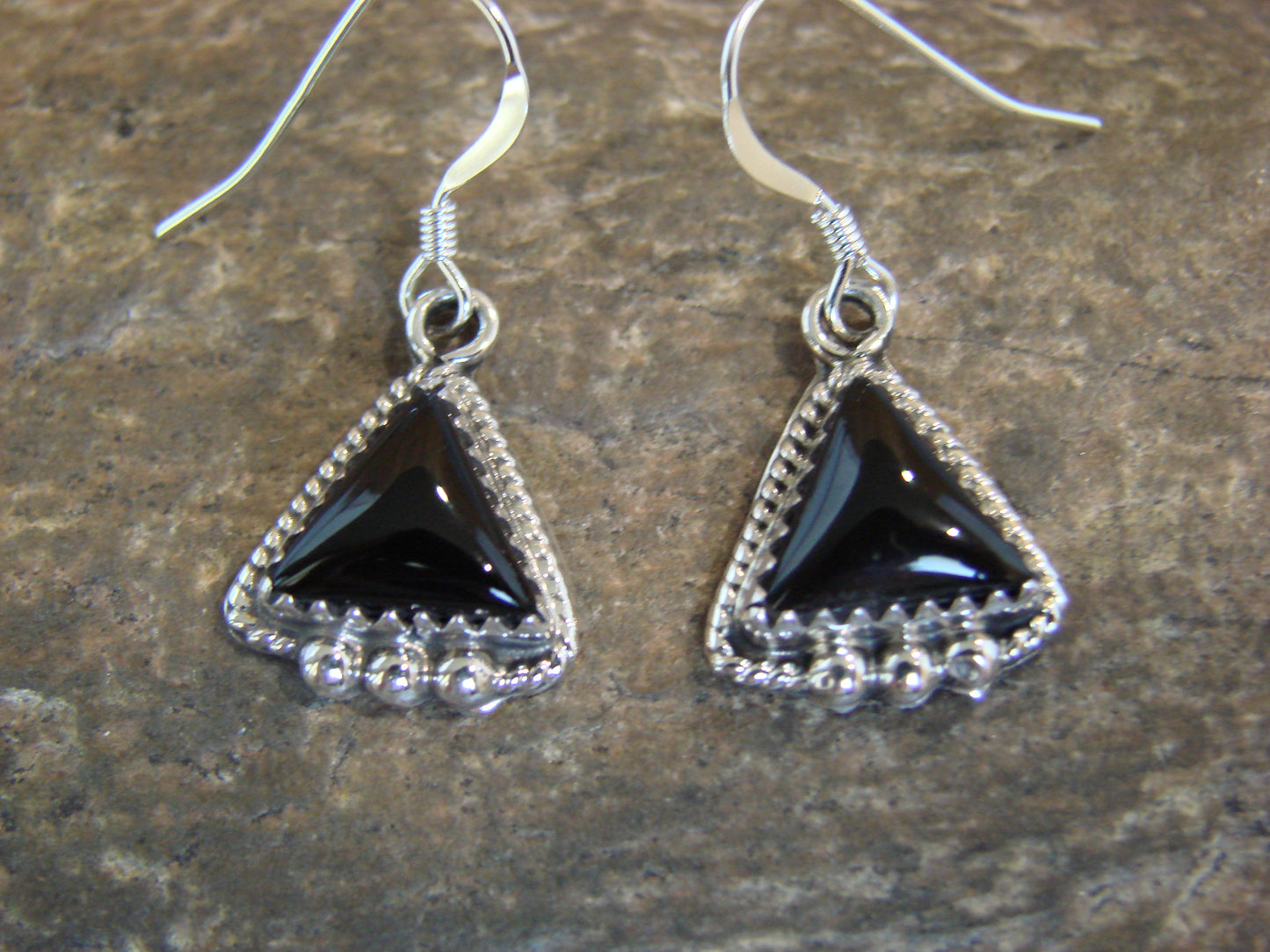 Native American Indian Sterling Silver & Onyx Dangle Earrings by McCarthy
