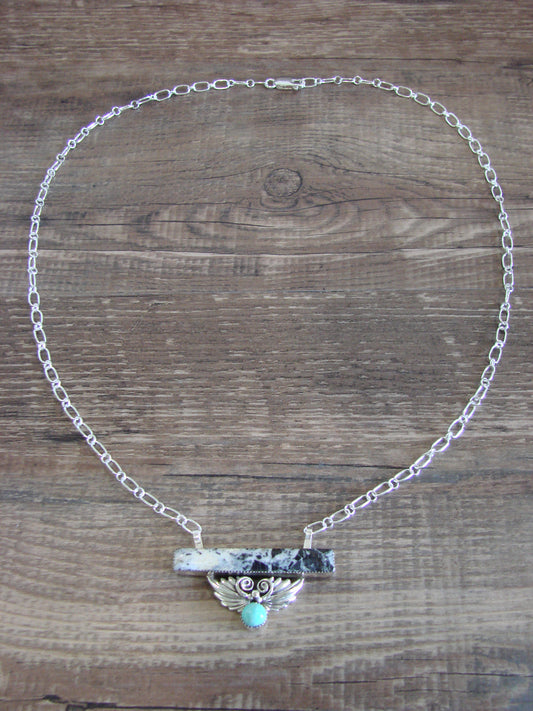 Native American Sterling Silver & White Buffalo Turquoise Link Necklace - Jack