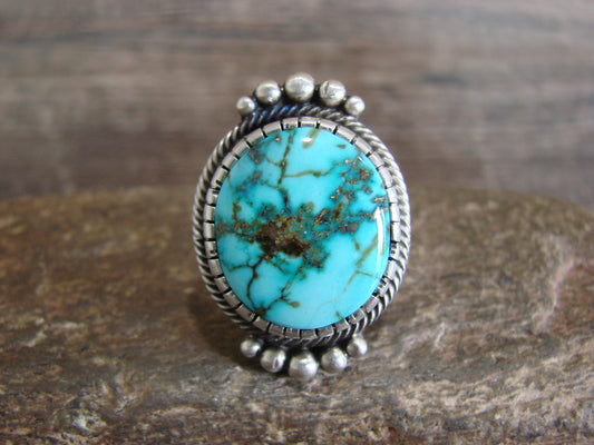 Native American Sterling Silver & Kingman Turquoise Ring by Lewis - Size 7