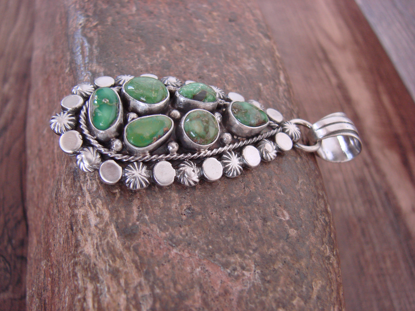 Native American Sterling Silver & Sonoran Turquoise Cluster Pendant by Gordon