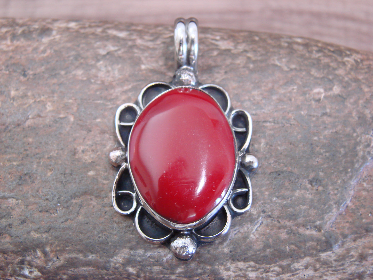 Native American Nickel Silver & Red Howlite Pendant - Cleveland