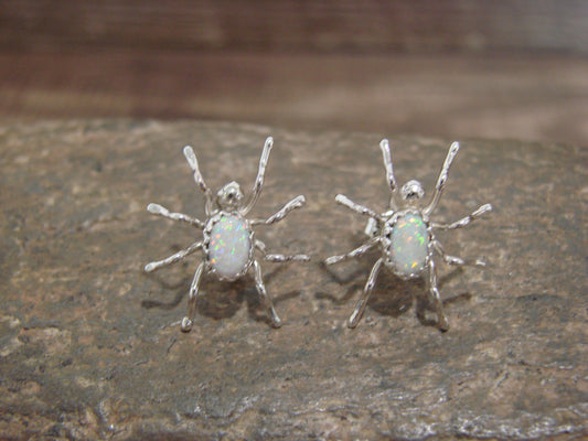 Native American Sterling Silver & Opal Spider Post Earrings - Garfield