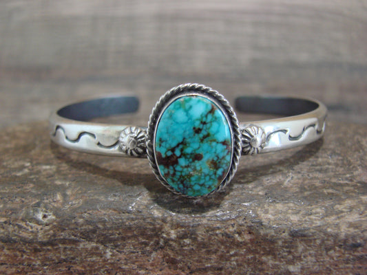 Native American Sterling Silver & Sonoran Turquoise Bracelet Signed SY