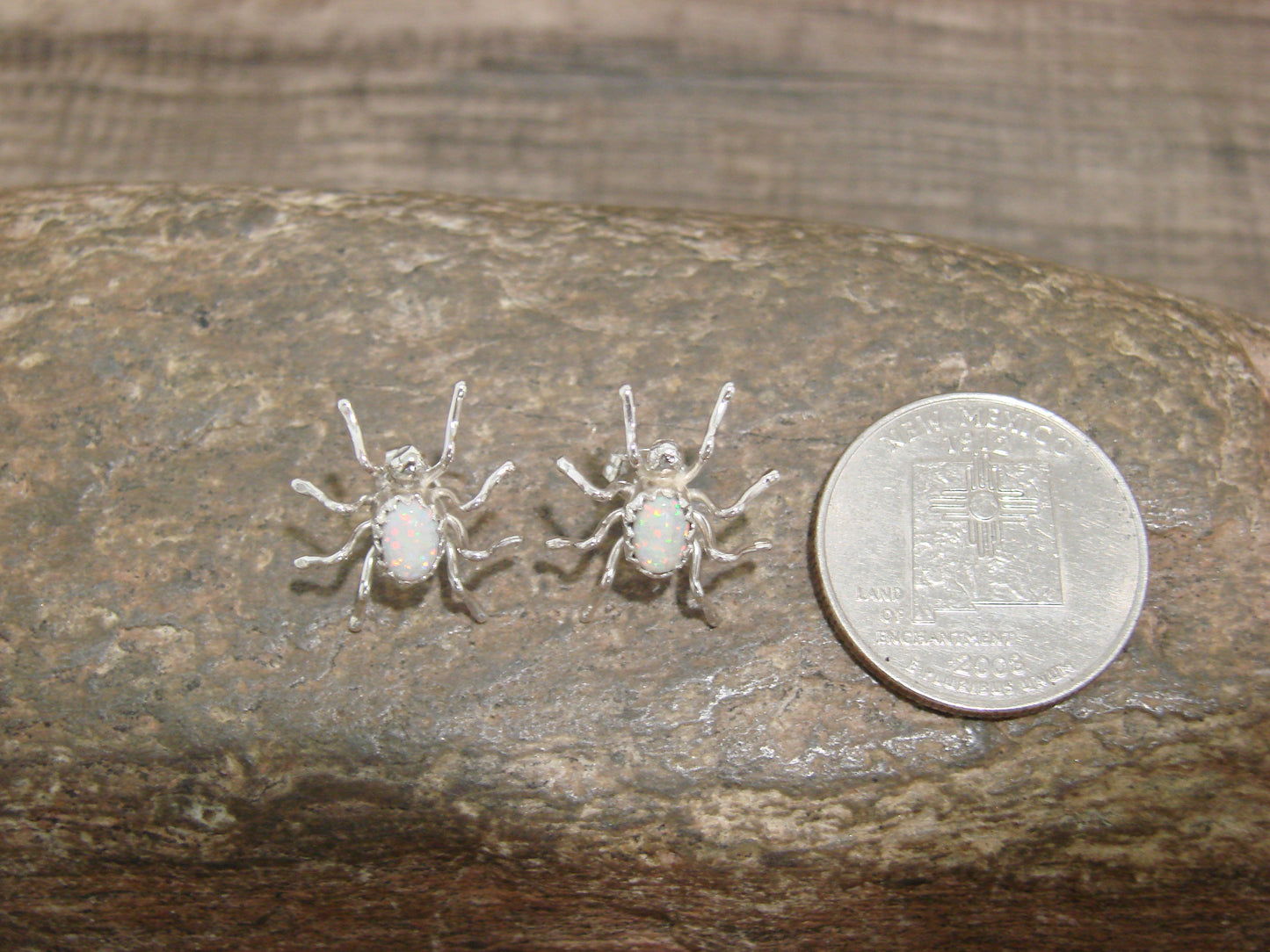 Native American Sterling Silver & Opal Spider Post Earrings - Garfield