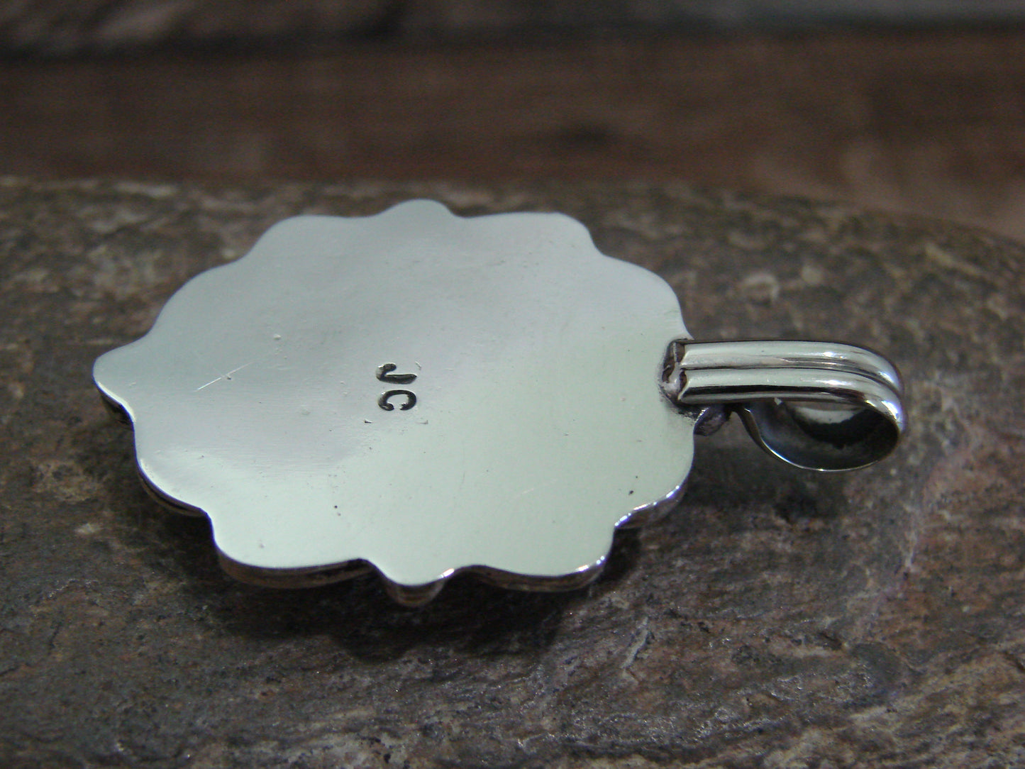 Native American Nickel Silver & Red Howlite Pendant - Cleveland