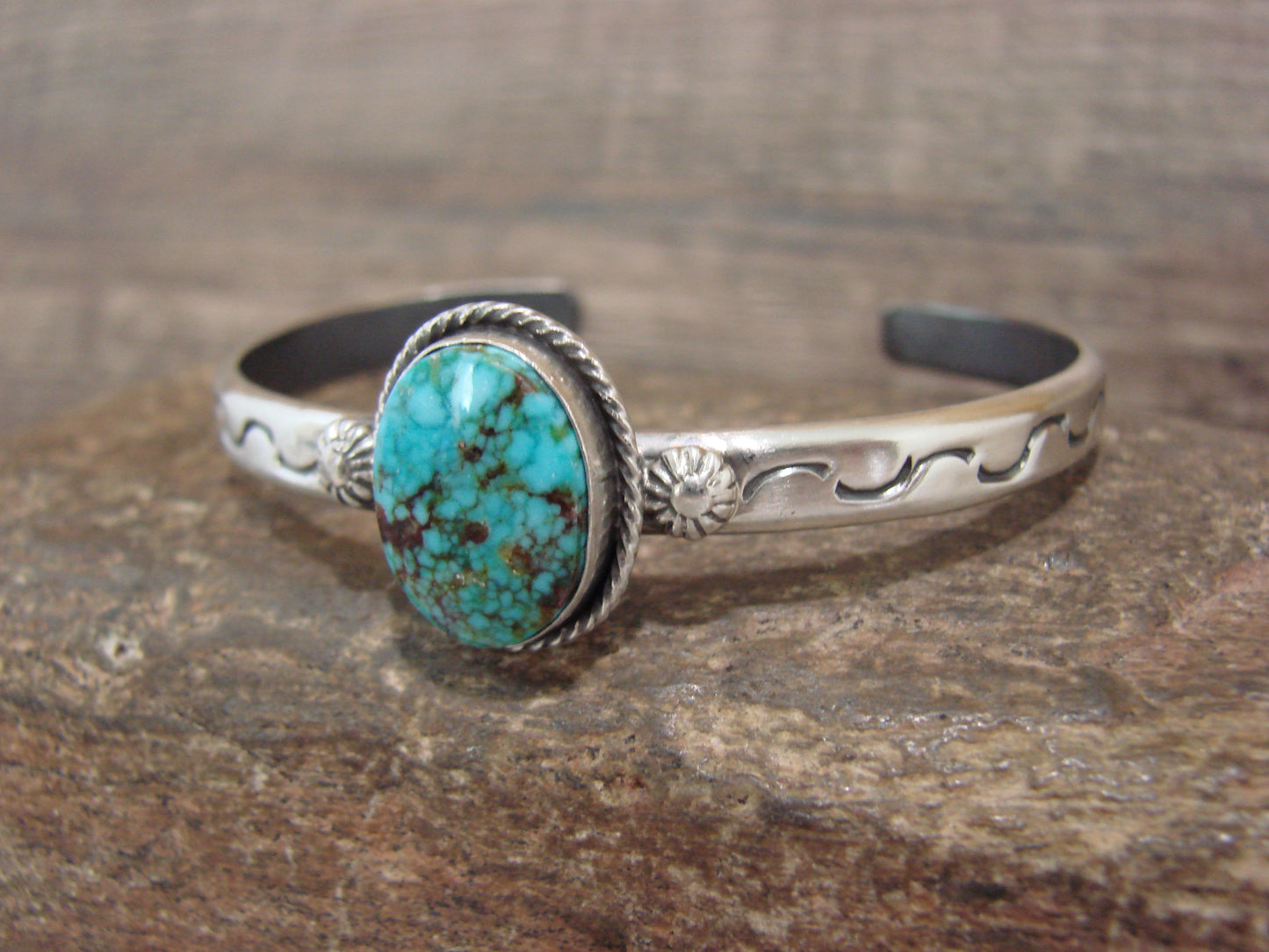 Native American Sterling Silver & Sonoran Turquoise Bracelet Signed SY