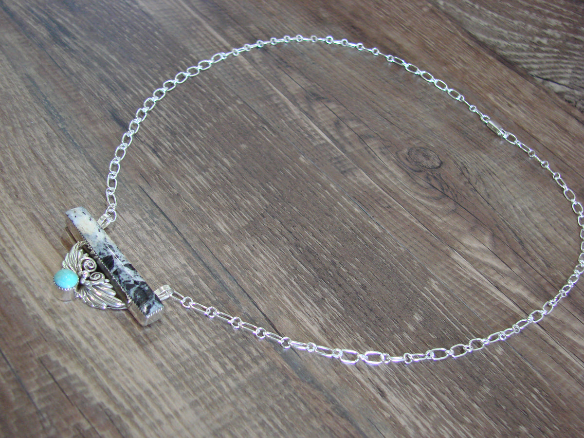 Native American Sterling Silver & White Buffalo Turquoise Link Necklace - Jack
