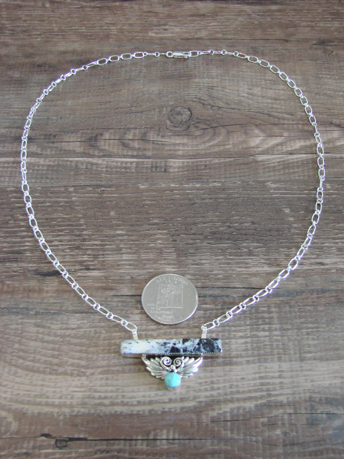 Native American Sterling Silver & White Buffalo Turquoise Link Necklace - Jack