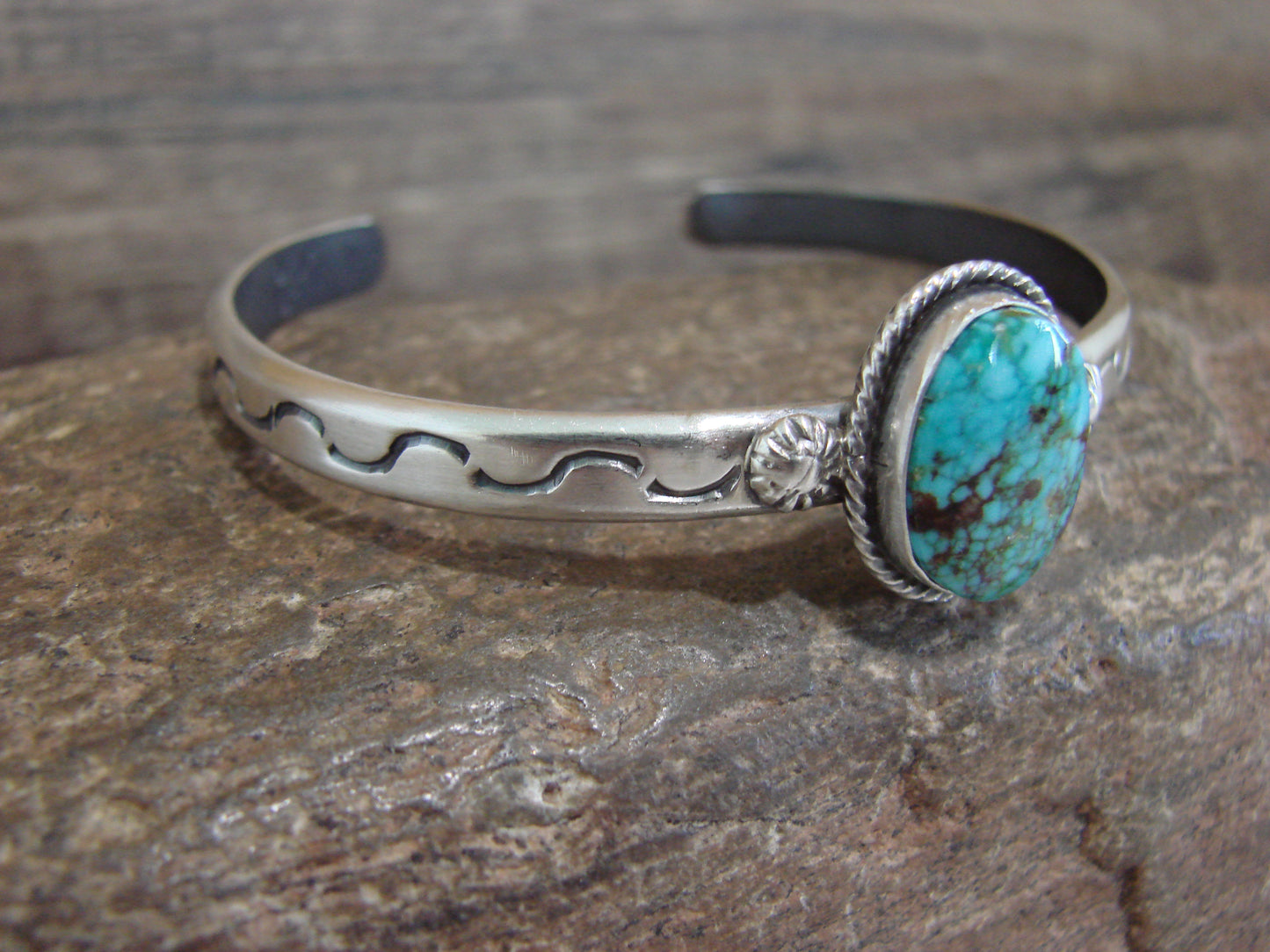 Native American Sterling Silver & Sonoran Turquoise Bracelet Signed SY