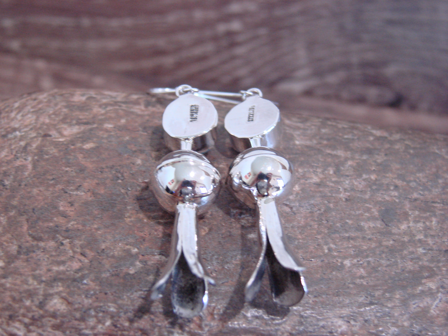 Native American Sterling Silver Turquoise Squash Blossom Dangle Earrings - Tsosie