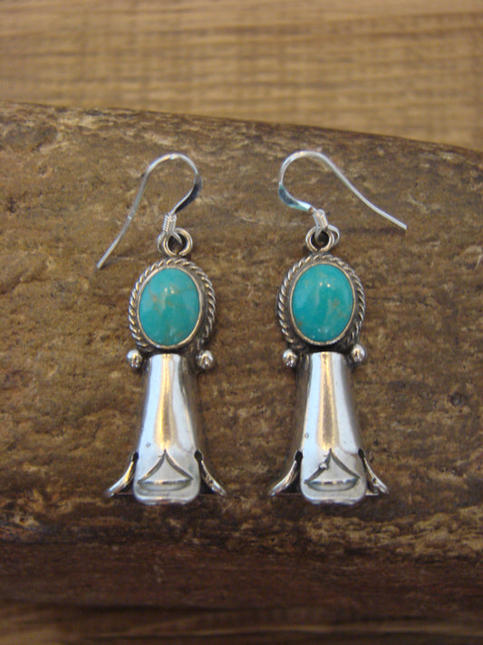 Native American Sterling Silver Turquoise Squash Blossom Dangle Earrings - McCarthy