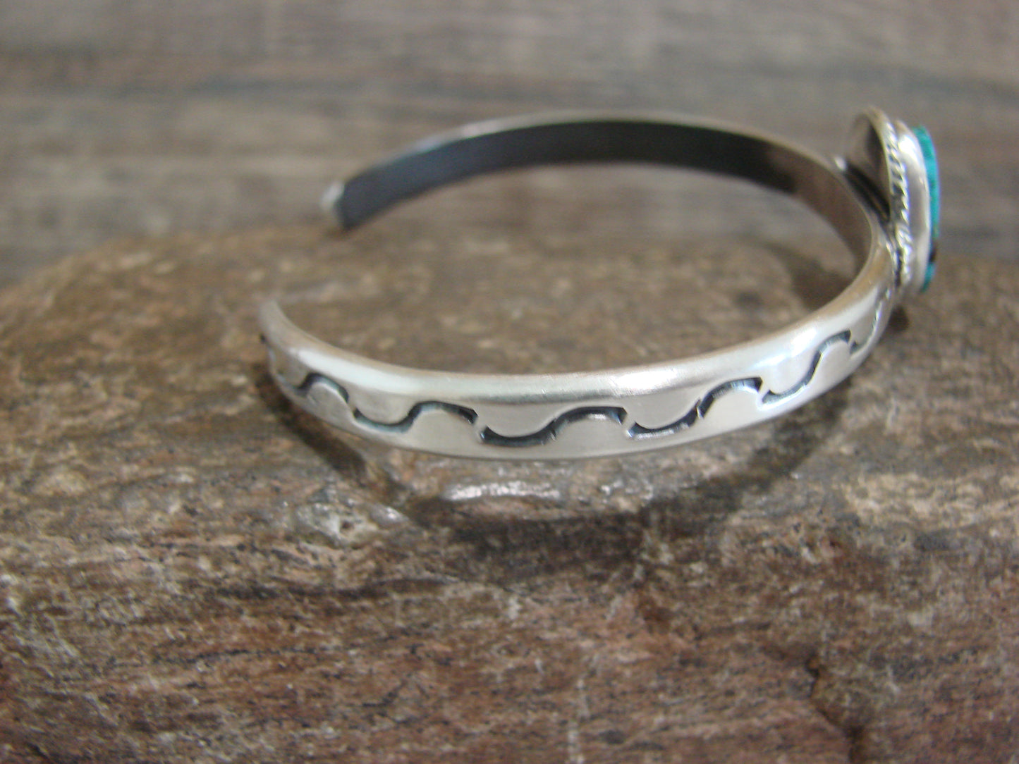 Native American Sterling Silver & Sonoran Turquoise Bracelet Signed SY
