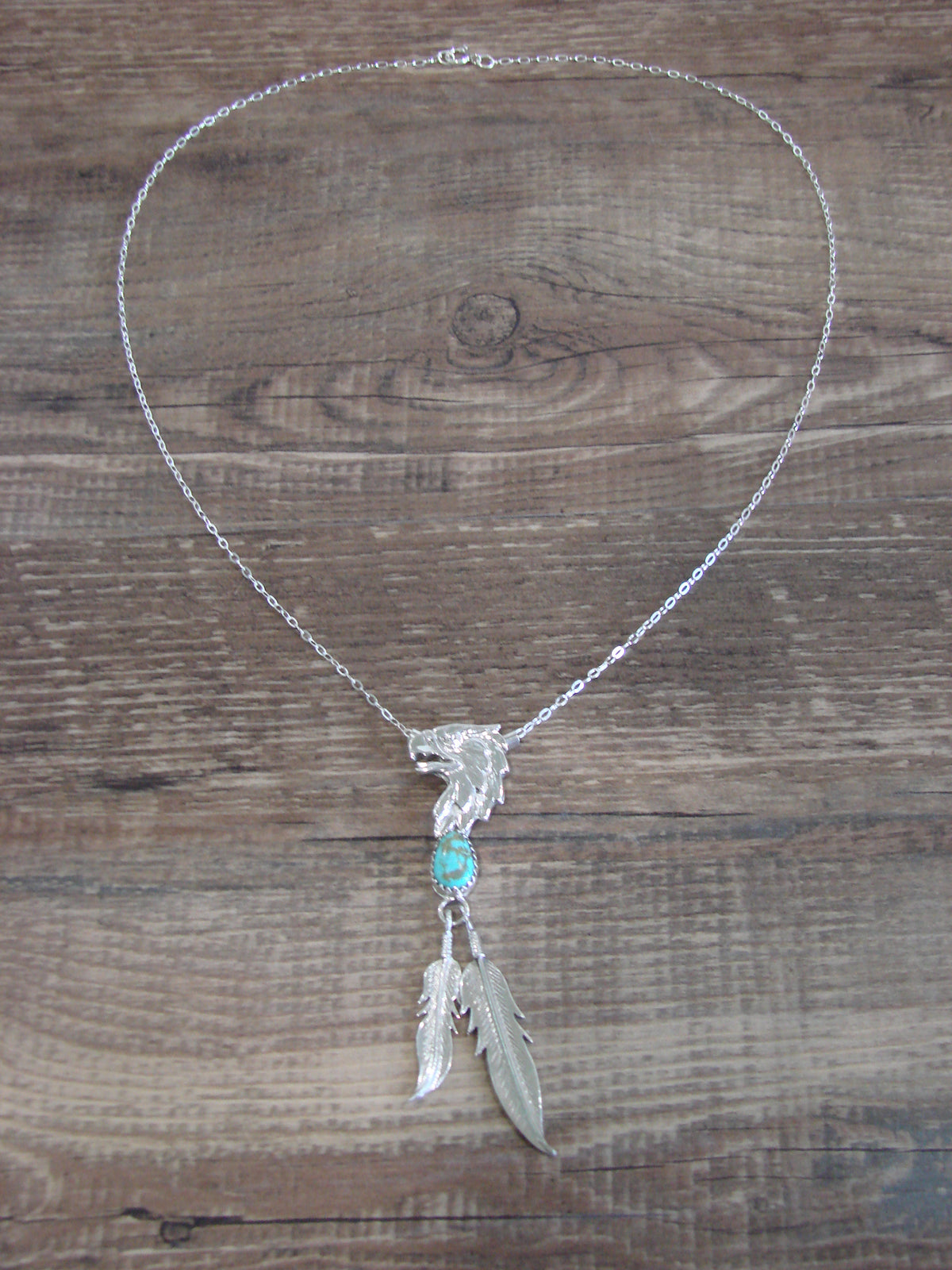 Native American Sterling Silver & Turquoise Eagle Necklace - Francisco