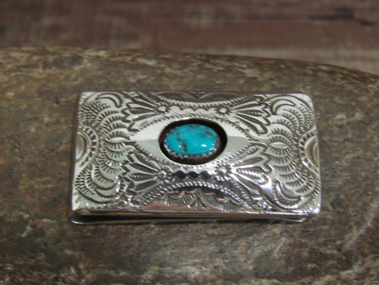 Native American Sterling Silver & Turquoise Money Clip - Skeets