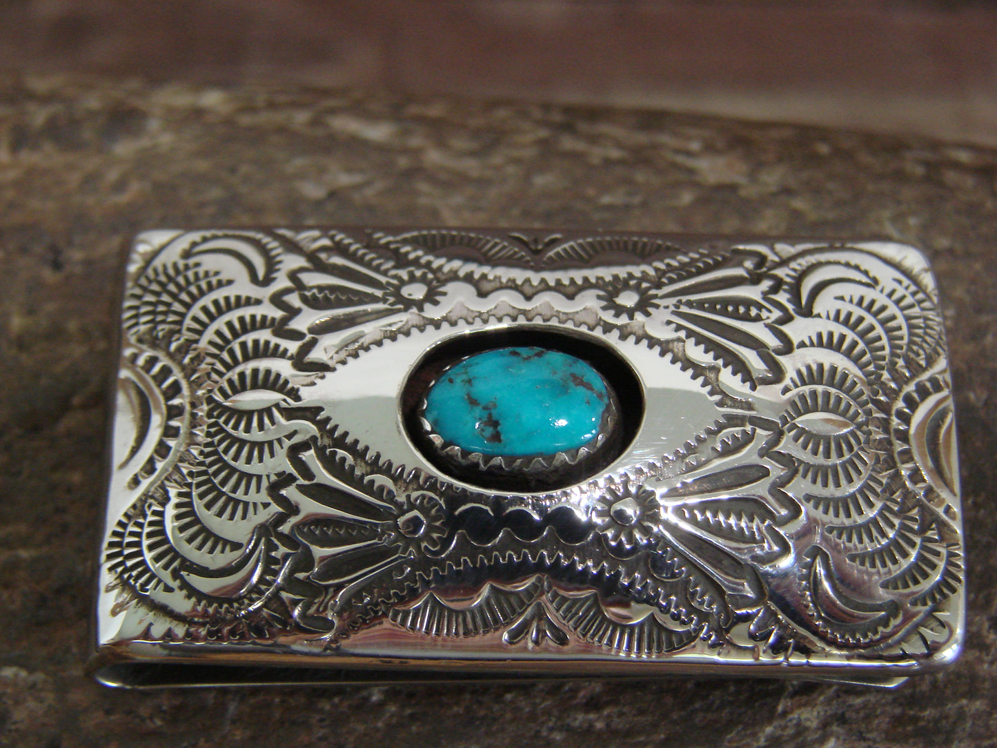 Native American Sterling Silver & Turquoise Money Clip - Skeets