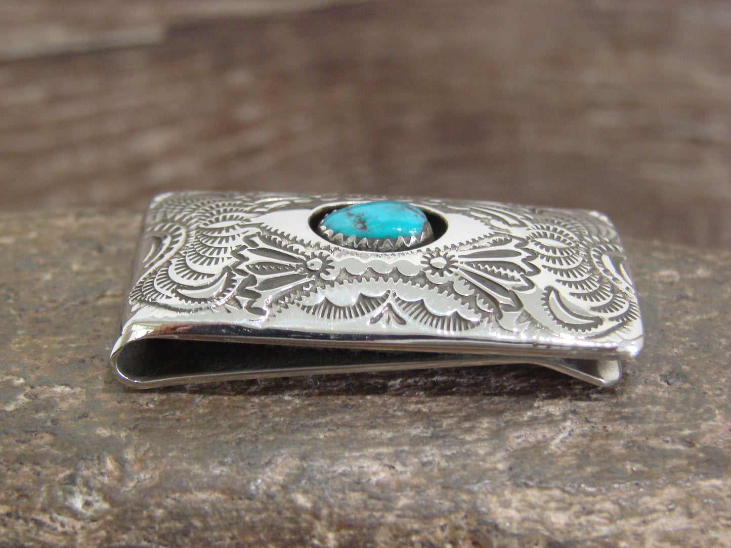 Native American Sterling Silver & Turquoise Money Clip - Skeets
