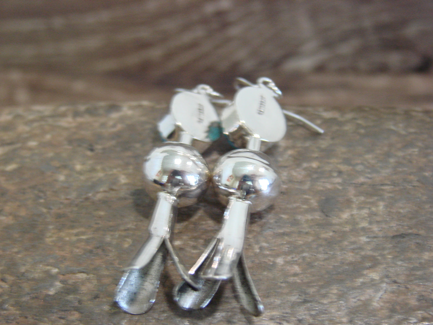 Native American Sterling Silver Turquoise Squash Blossom Dangle Earrings - Tsosie