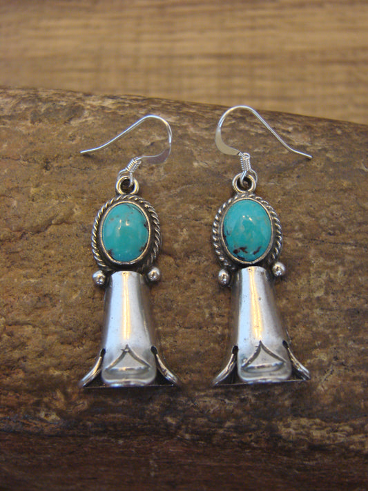 Native American Sterling Silver Turquoise Squash Blossom Dangle Earrings - McCarthy