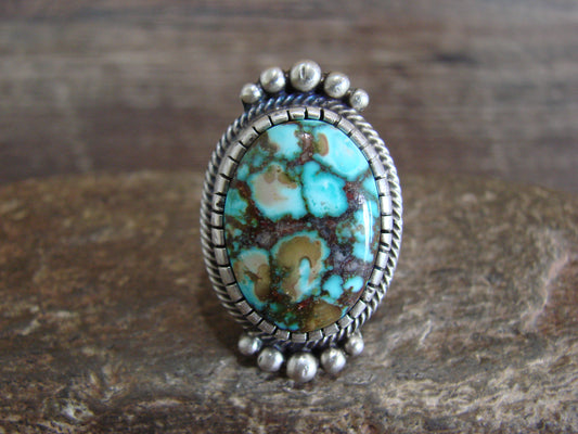 Native American Sterling Silver & Kingman Turquoise Ring by Lewis - Size 6
