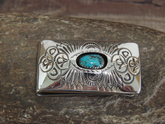 Native American Sterling Silver & Turquoise Money Clip - Skeets