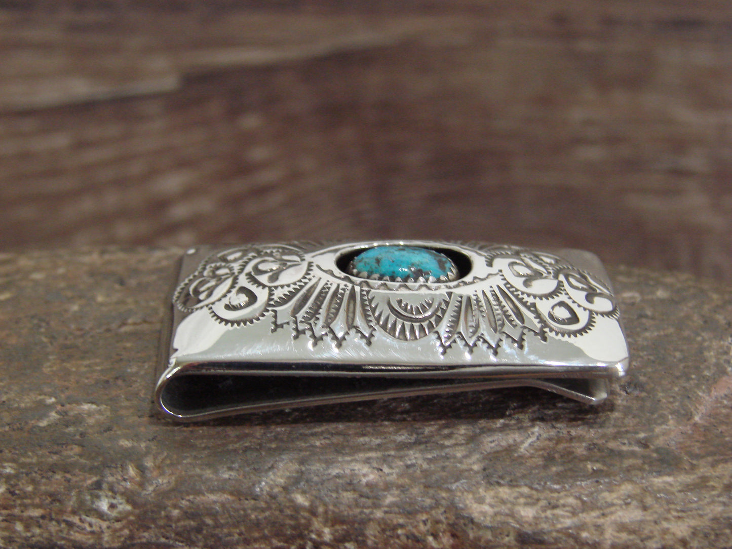 Native American Sterling Silver & Turquoise Money Clip - Skeets