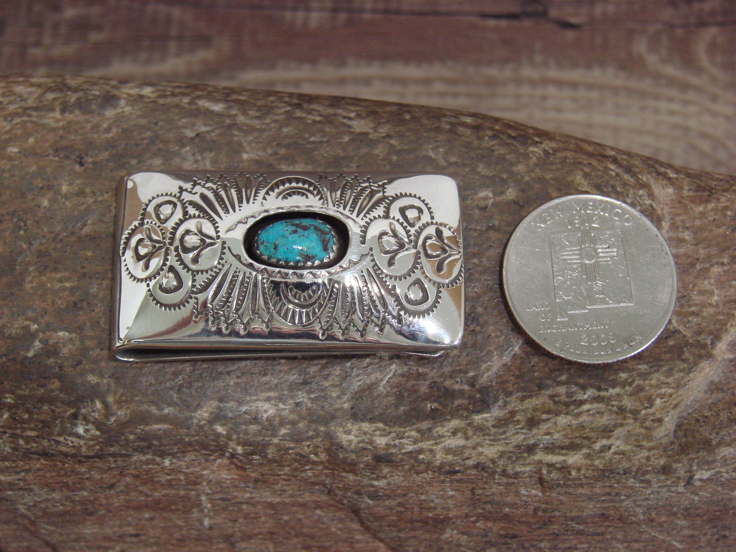Native American Sterling Silver & Turquoise Money Clip - Skeets