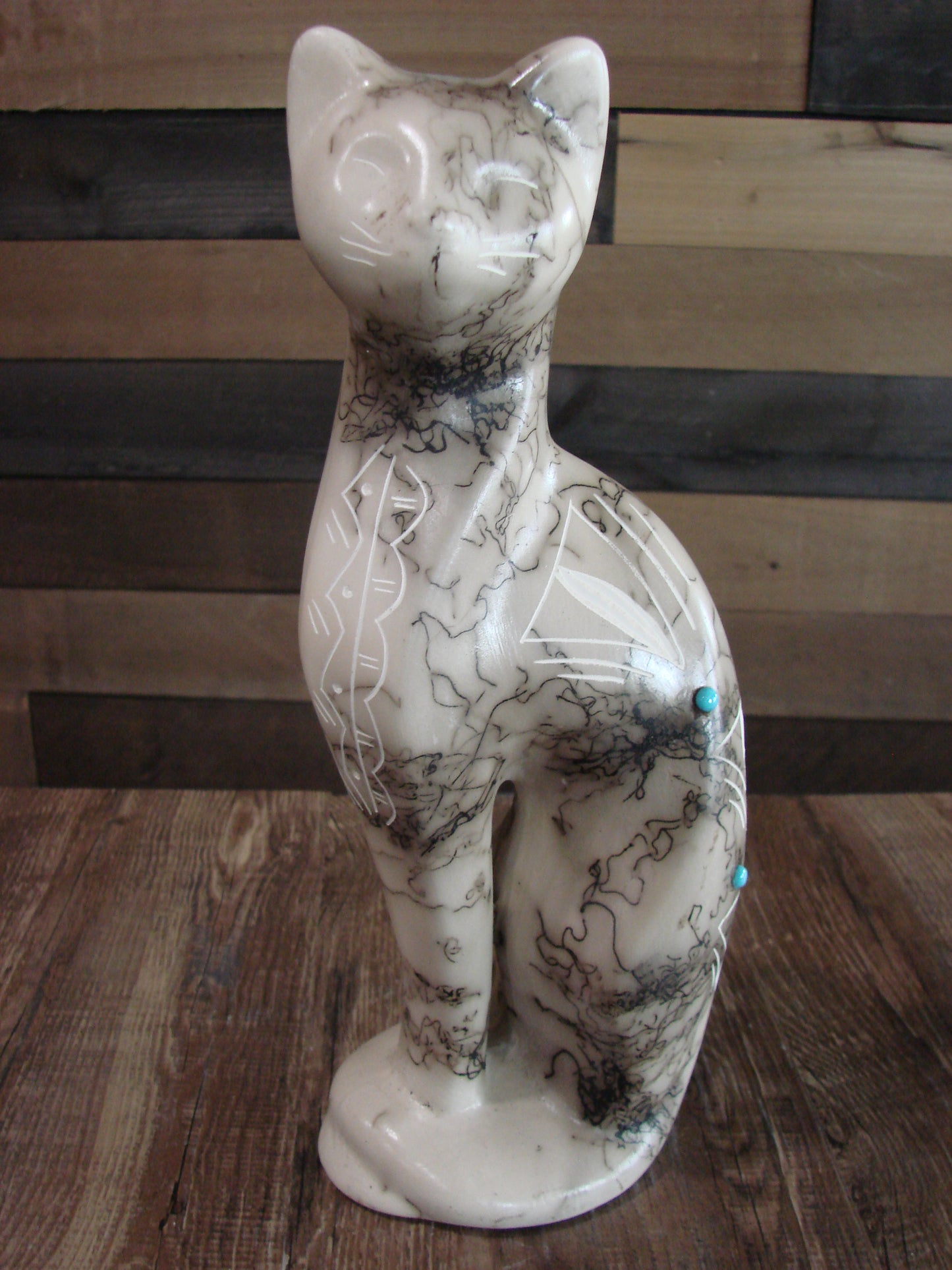 Native American Navajo Pottery Horse Hair Cat Sculpture by Vail