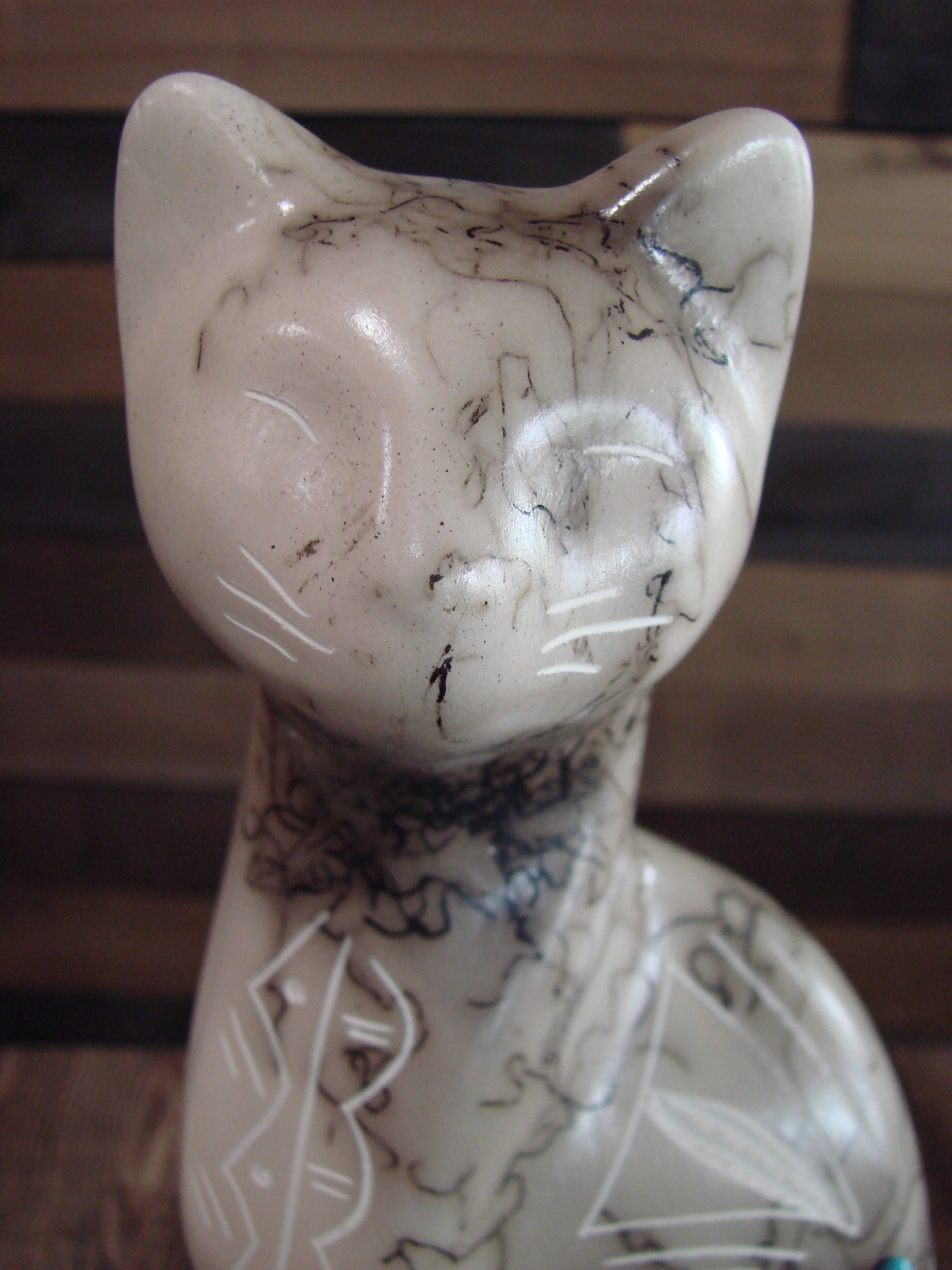 Native American Navajo Pottery Horse Hair Cat Sculpture by Vail