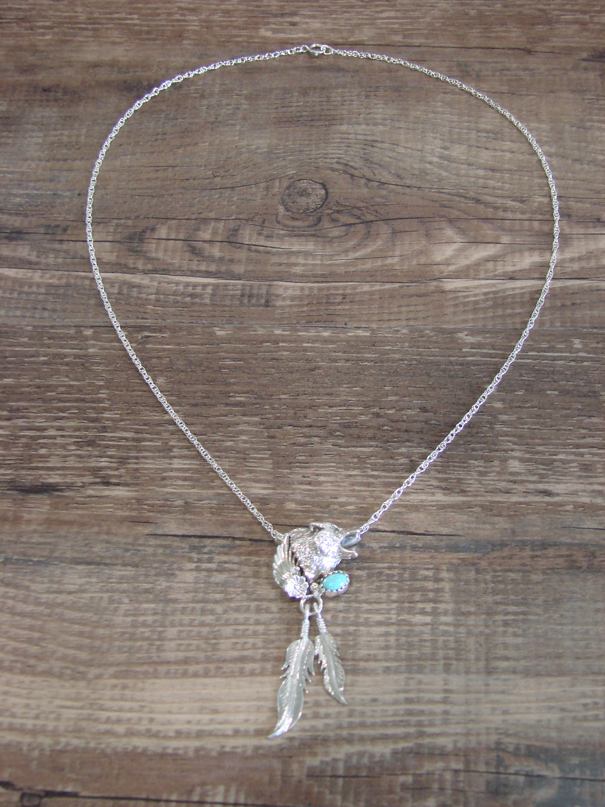 Native American Sterling Silver & Turquoise Wolf Necklace - Francisco