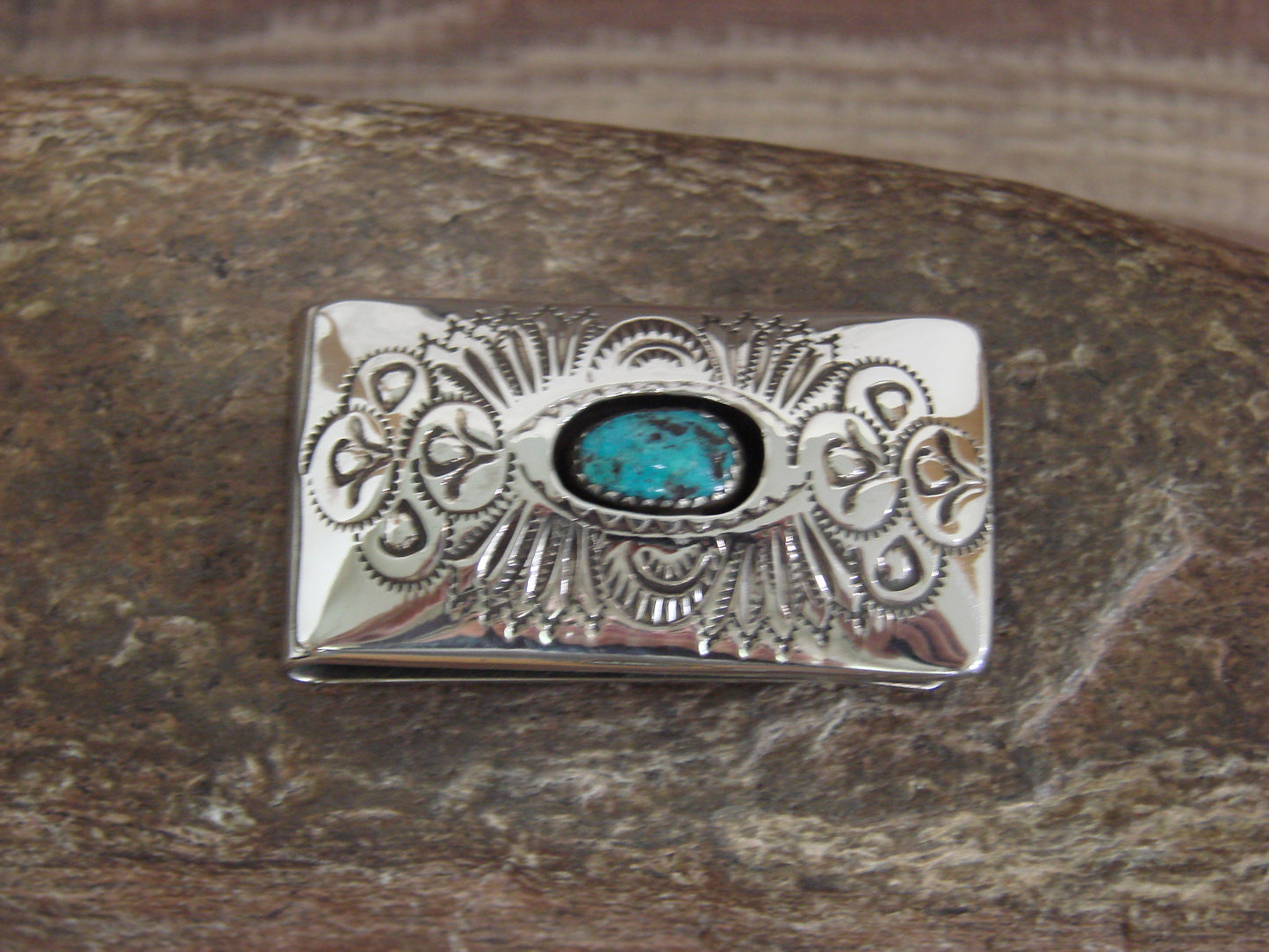 Native American Sterling Silver & Turquoise Money Clip - Skeets