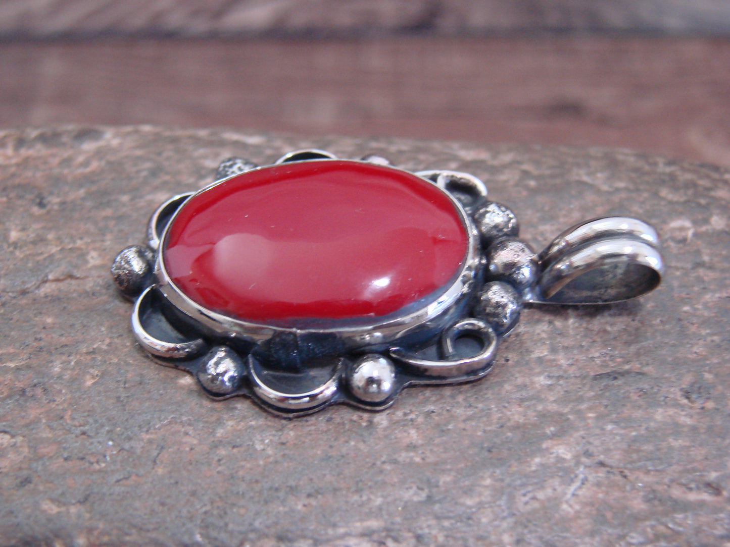 Native American Nickel Silver & Red Howlite Pendant - Cleveland