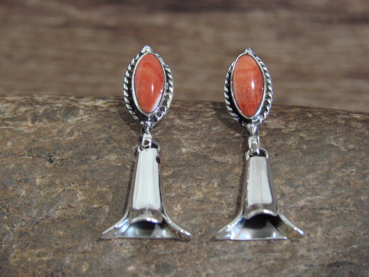 Native American Sterling Silver Spiny Oyster Squash Blossom Post Earrings - Yazzie