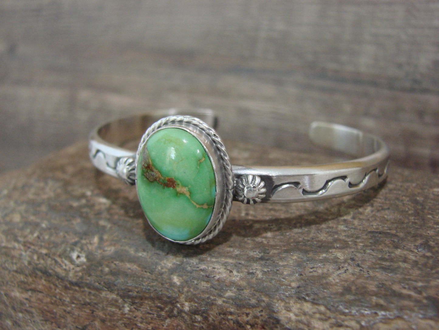 Native American Sterling Silver & Sonoran Turquoise Bracelet Signed SY
