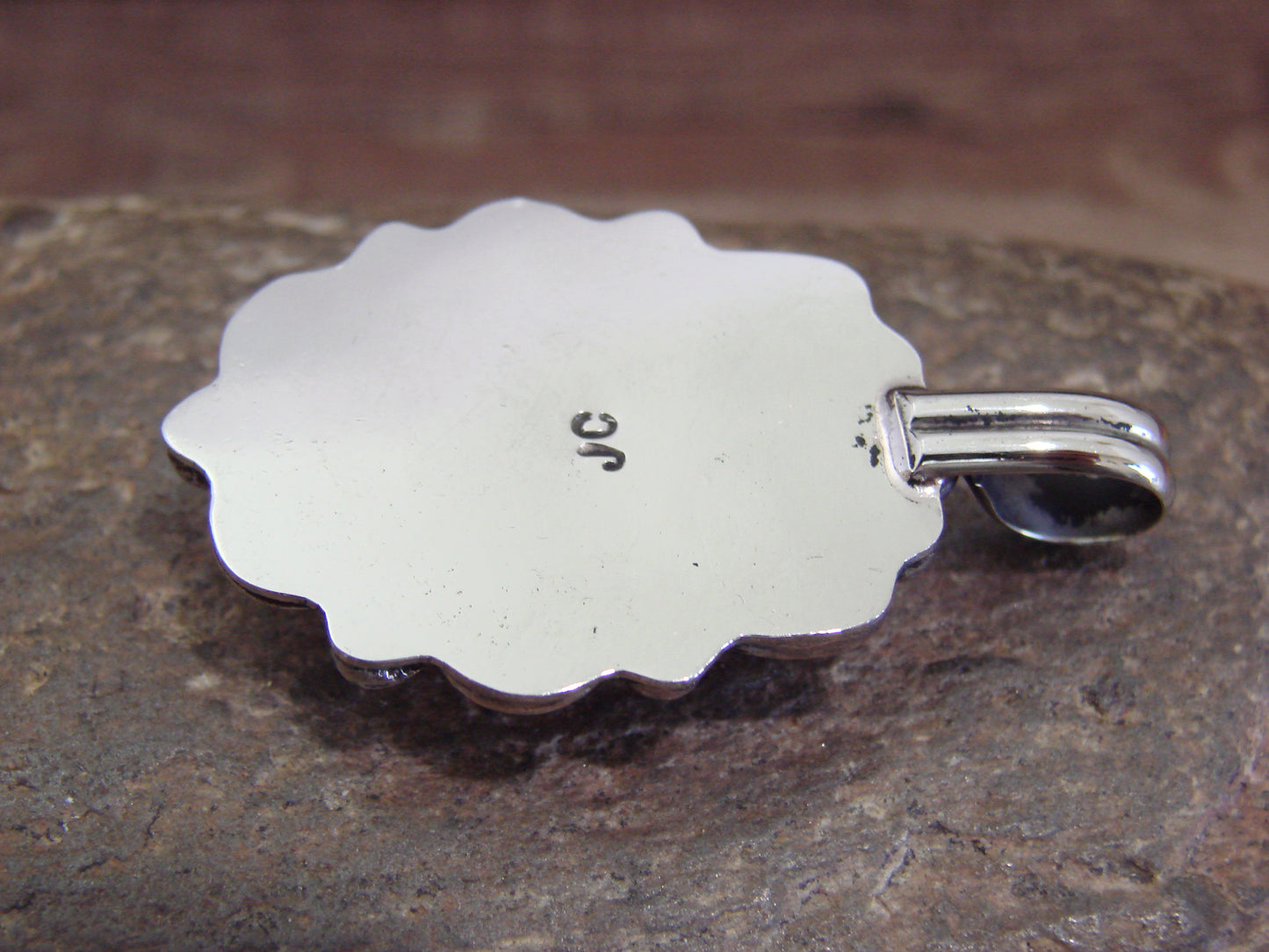 Native American Nickel Silver & Red Howlite Pendant - Cleveland