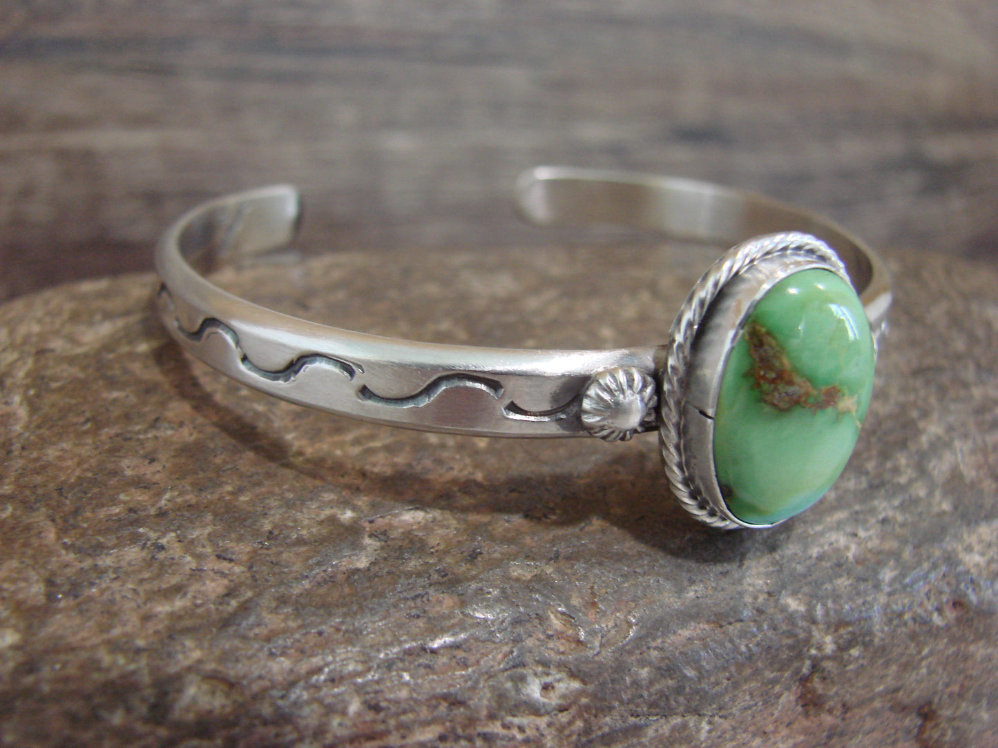 Native American Sterling Silver & Sonoran Turquoise Bracelet Signed SY