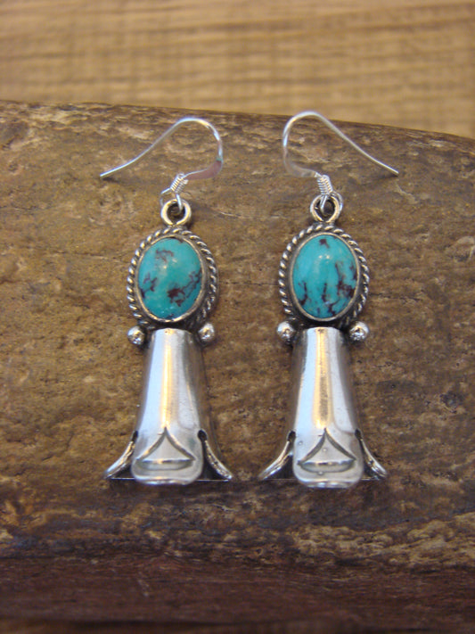Native American Sterling Silver Turquoise Squash Blossom Dangle Earrings - McCarthy