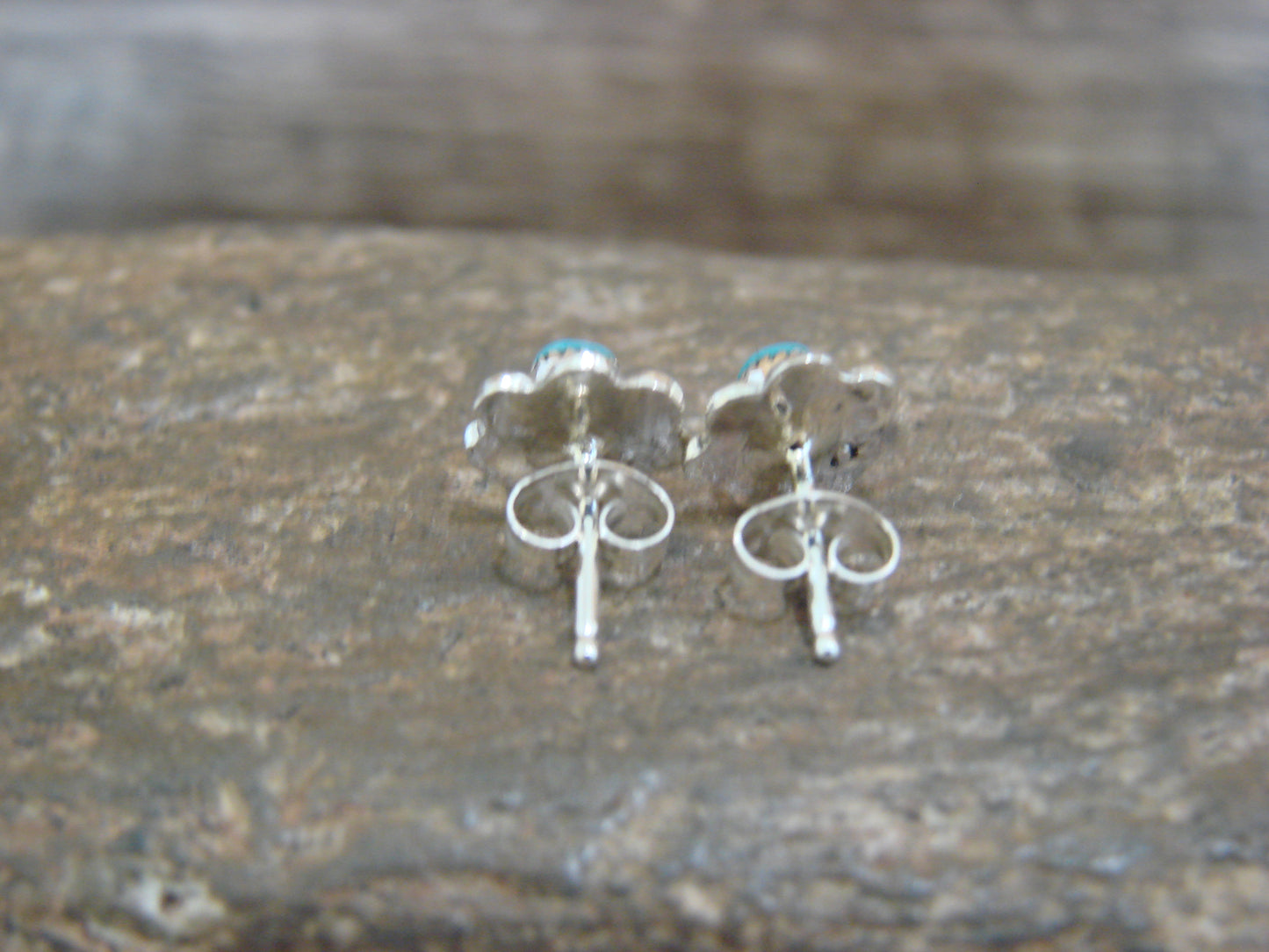 Native American Sterling Silver & Turquoise Floral Stud Post Earrings by Yatsattie