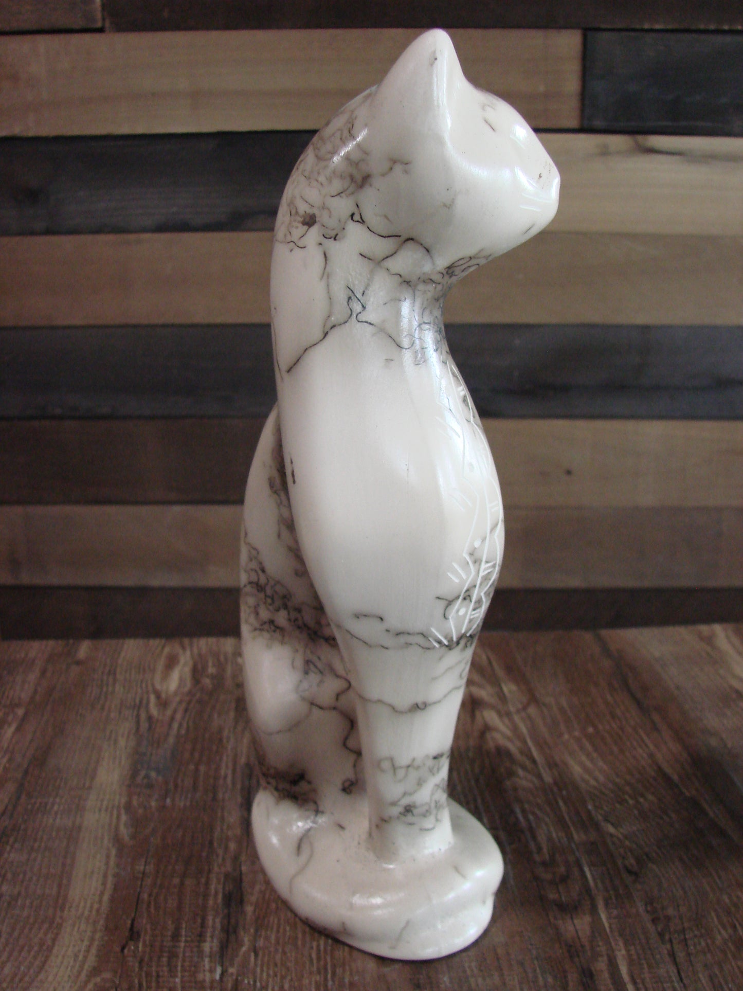 Native American Navajo Pottery Horse Hair Cat Sculpture by Vail