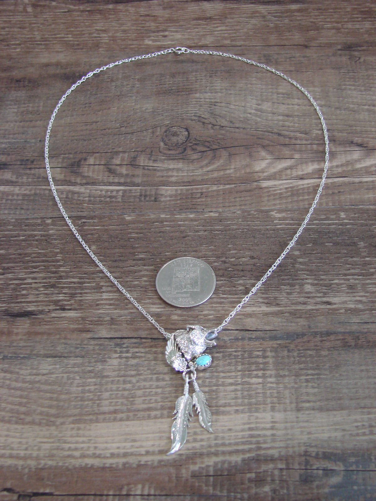 Native American Sterling Silver & Turquoise Wolf Necklace - Francisco