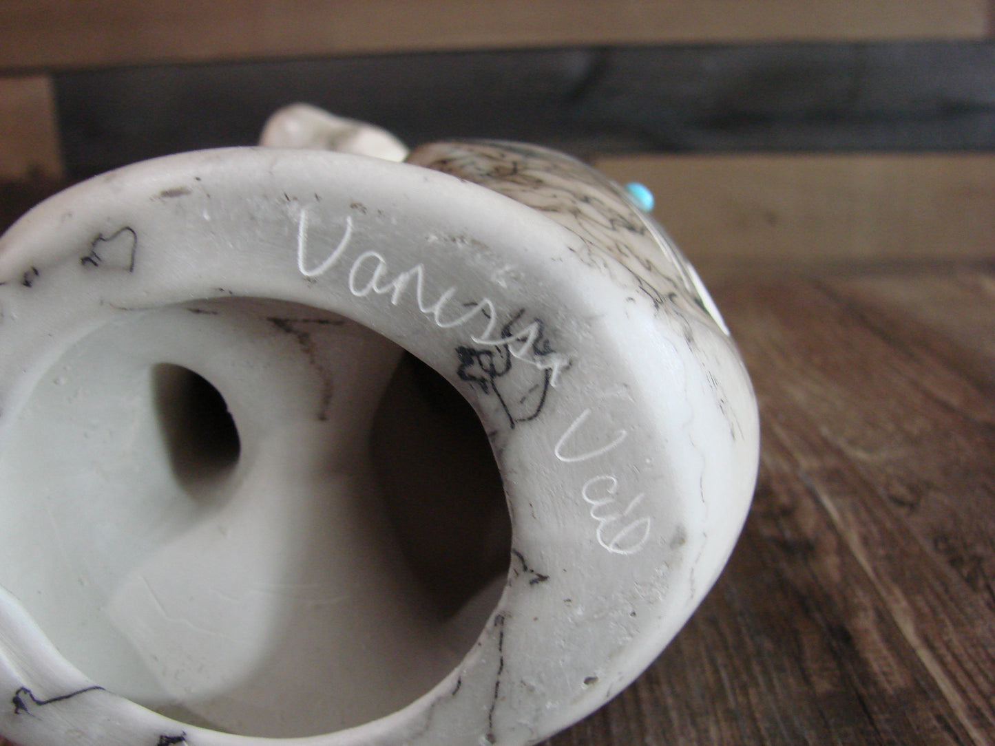 Native American Navajo Pottery Horse Hair Cat Sculpture by Vail