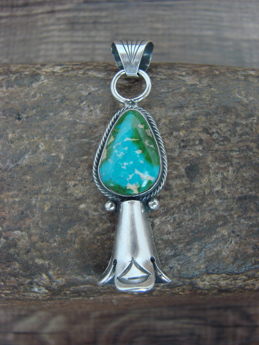 Native American Sterling Silver & Turquoise Squash Blossom Pendant by Betone