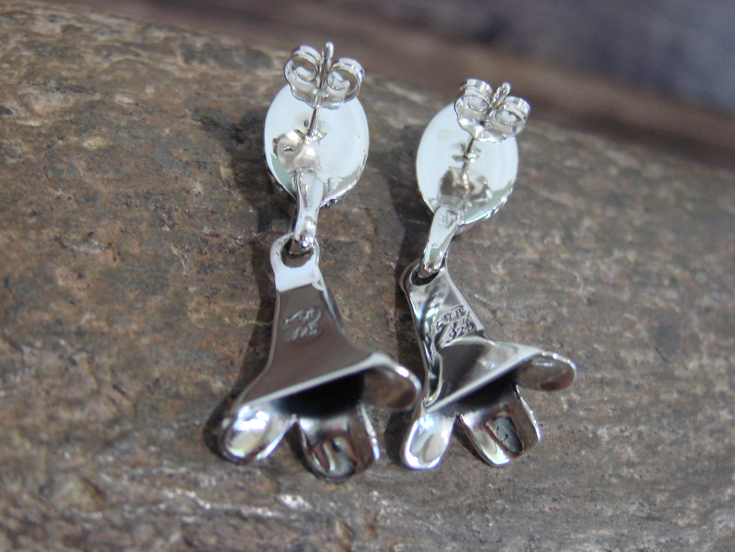 Native American Sterling Silver Spiny Oyster Squash Blossom Post Earrings - Yazzie