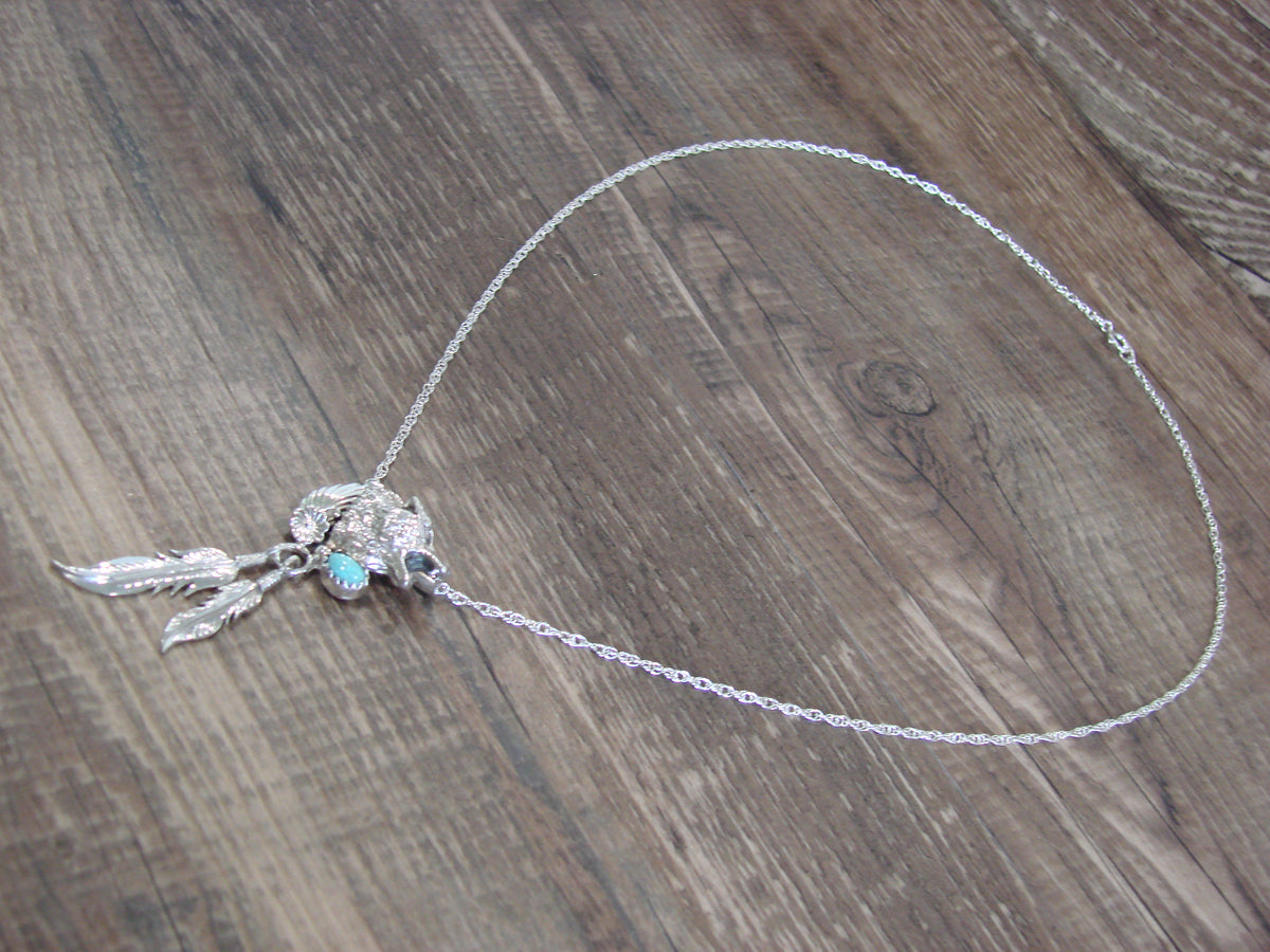 Native American Sterling Silver & Turquoise Wolf Necklace - Francisco