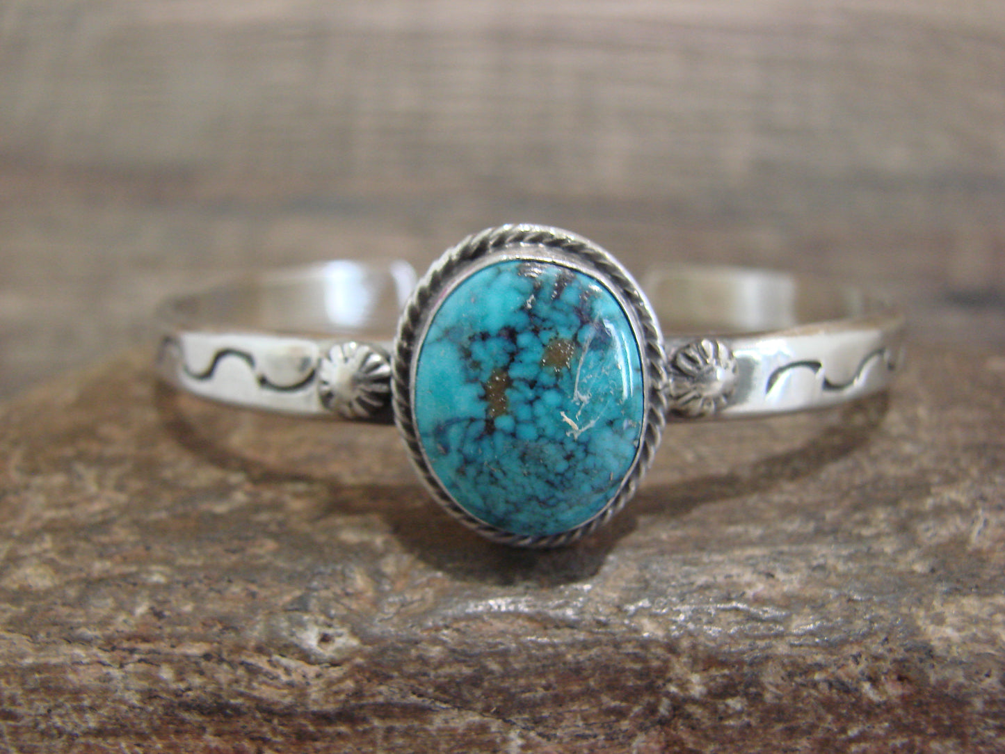 Native American Sterling Silver & Sonoran Turquoise Bracelet Signed SY